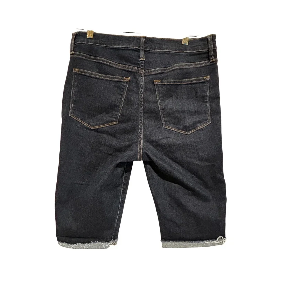 J.Crew 10 High-Rise Skinny Denim Shorts Bermuda‎ Long Dark Wash Raw Hem 29T mod